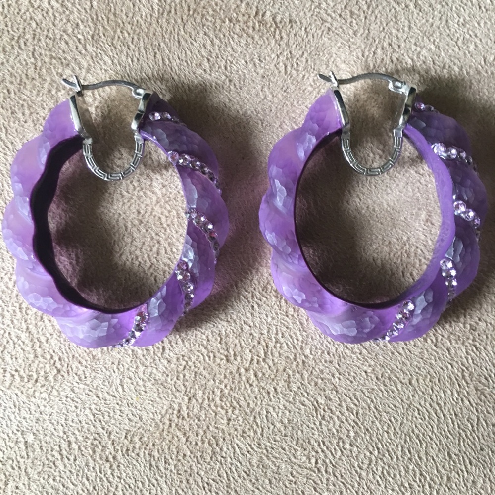 SIMONE I SMITH LOVED AUTHENTIC VINTAGE CRYSTALS HAND-MADE PURPLE CLOUD EARRINGS